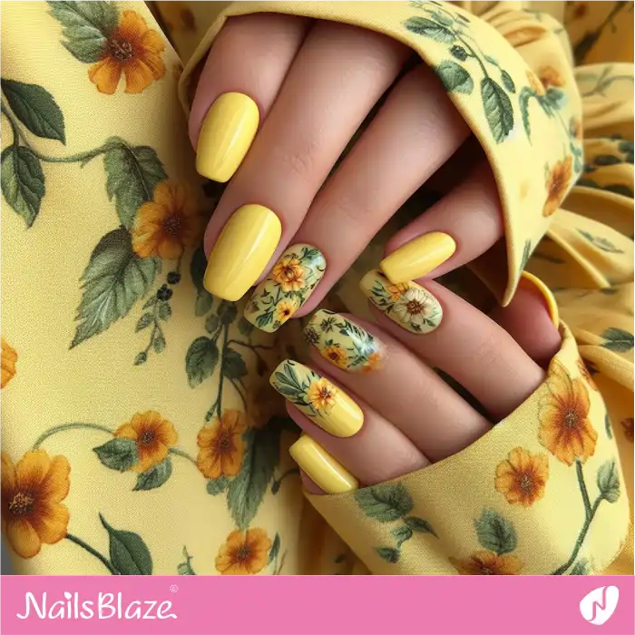 Flower Design on Yellow Nails | Spring Nails - NB3954